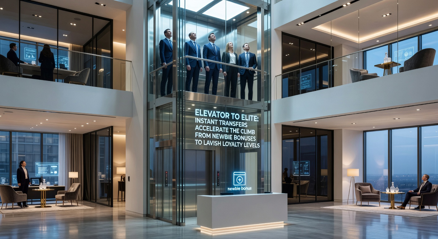 Infographic illustrating loyalty ladder with instant deposit icons boosting progress from bronze to platinum elite status