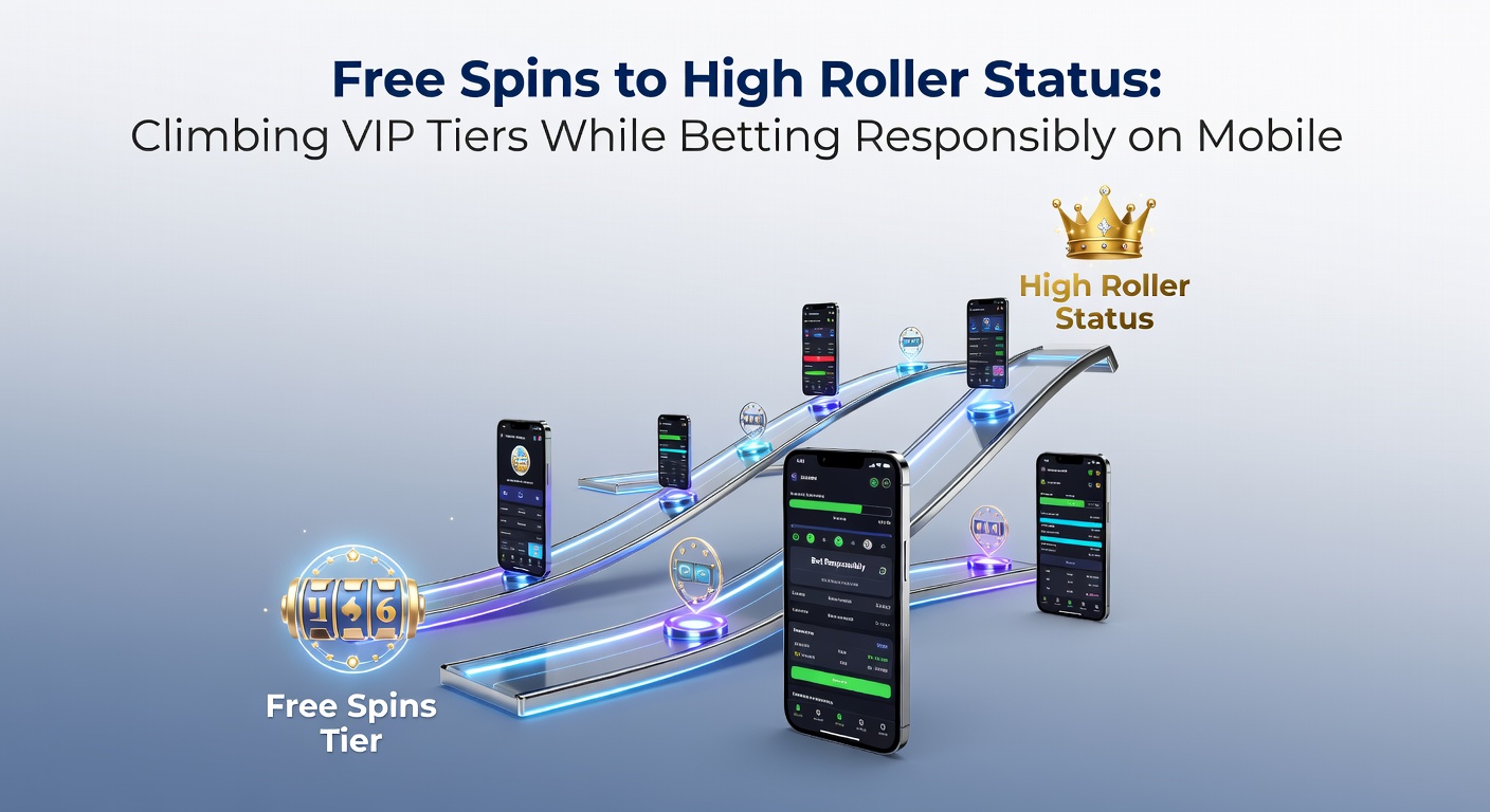 Close-up of hands holding a phone showing VIP tier upgrades, free spins bonuses, and responsible betting limits in a casino app interface