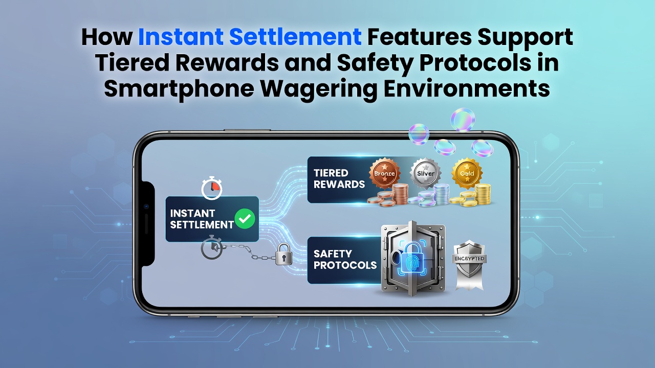 Smartphone displaying instant settlement confirmation alongside tiered rewards dashboard in a mobile wagering app