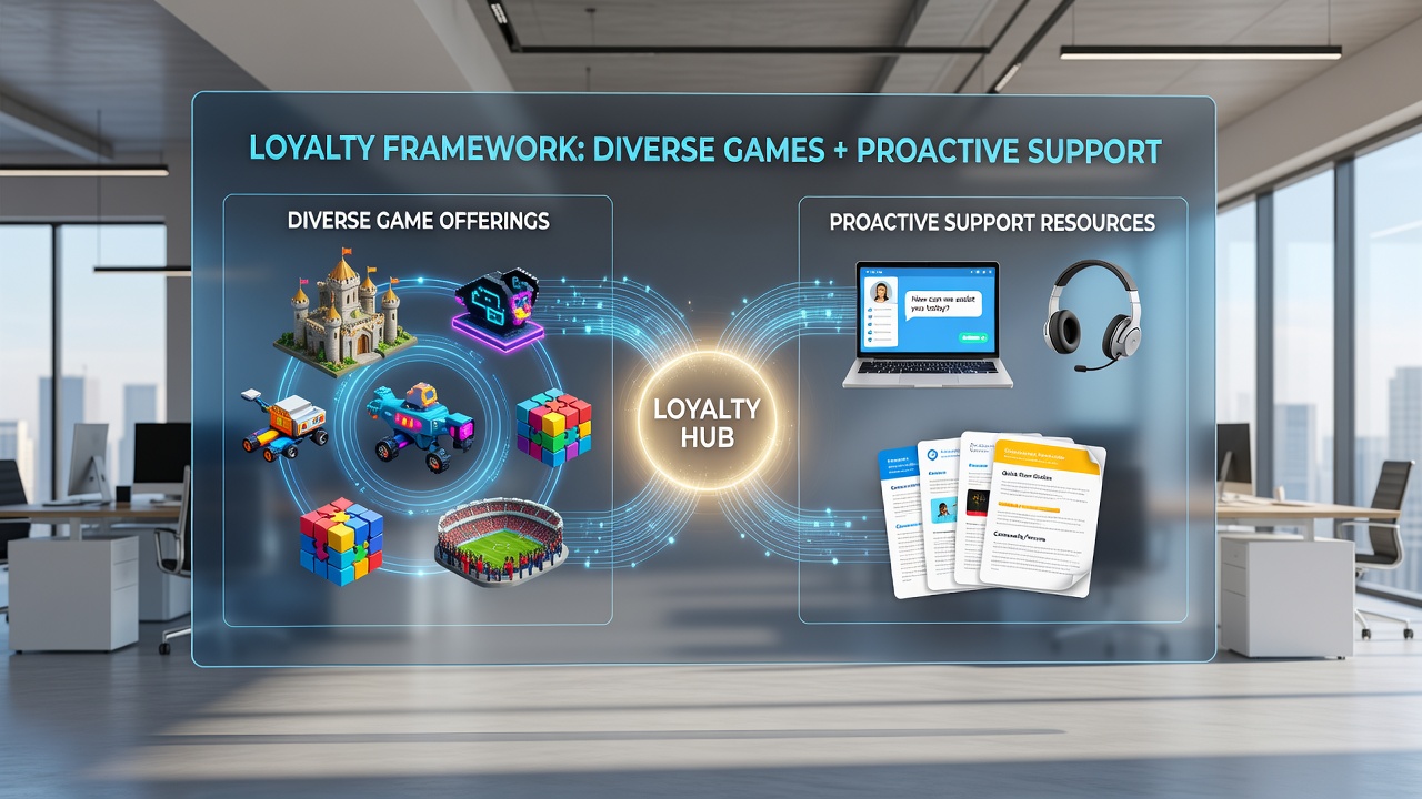 Dashboard view of loyalty tiers with game categories and integrated help resources