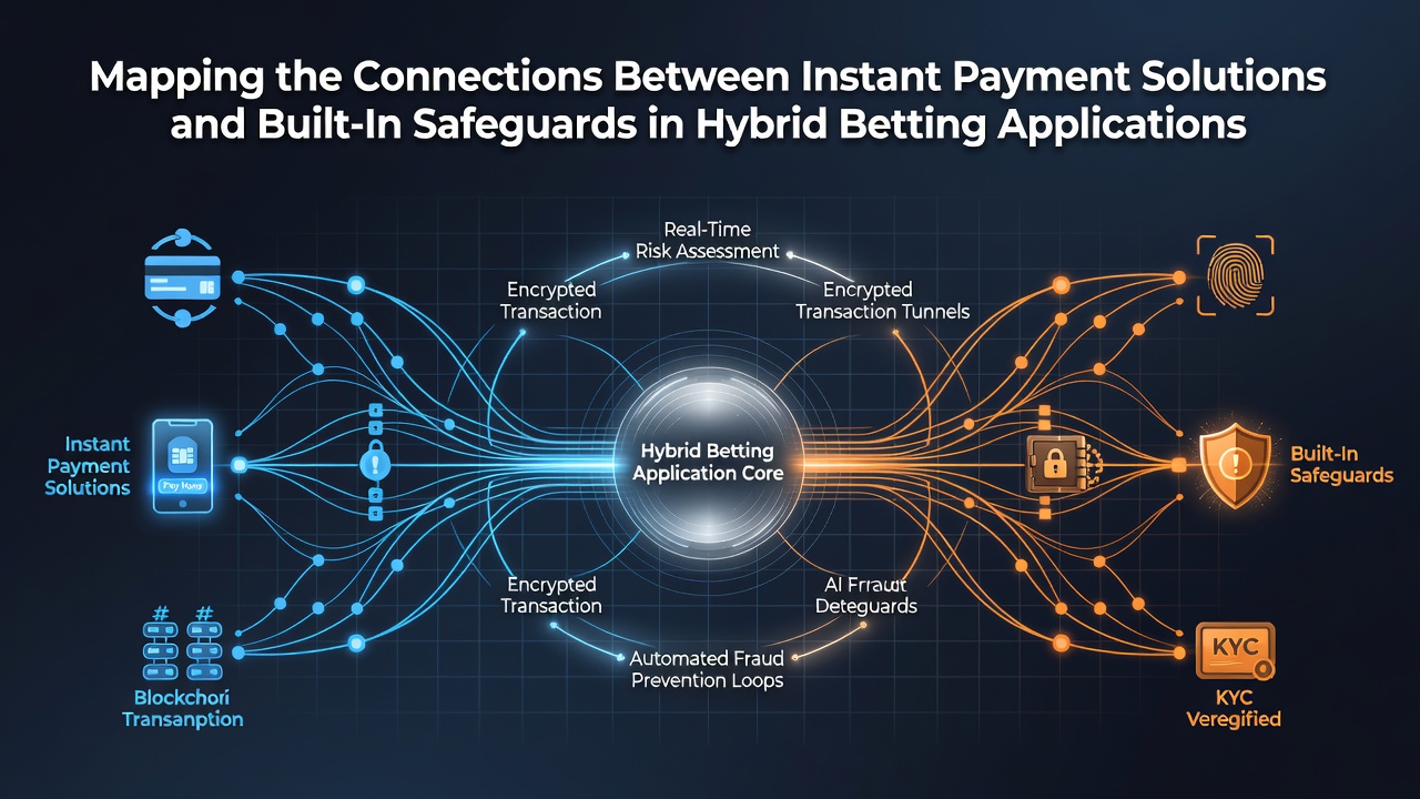 Diagram showing instant payment flows integrated with safeguard triggers in hybrid betting apps