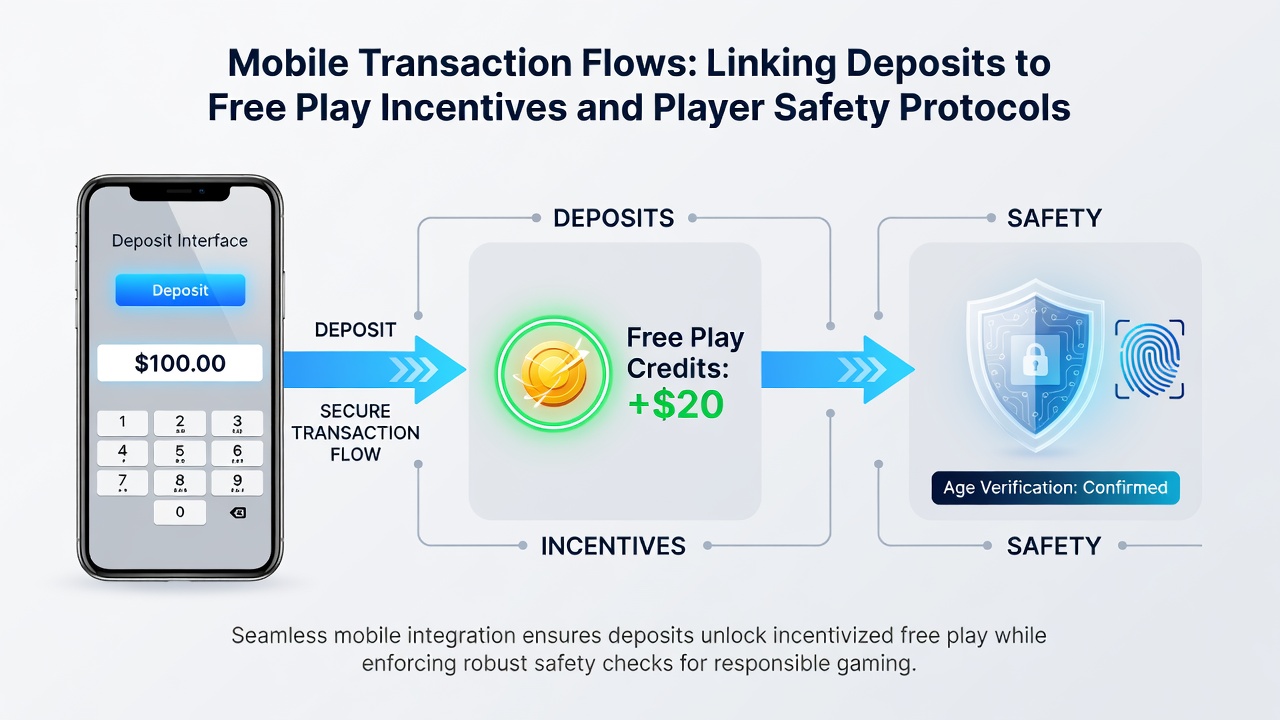 Secure mobile payment flow diagram illustrating deposit verification, bonus allocation, and safety protocol checkpoints