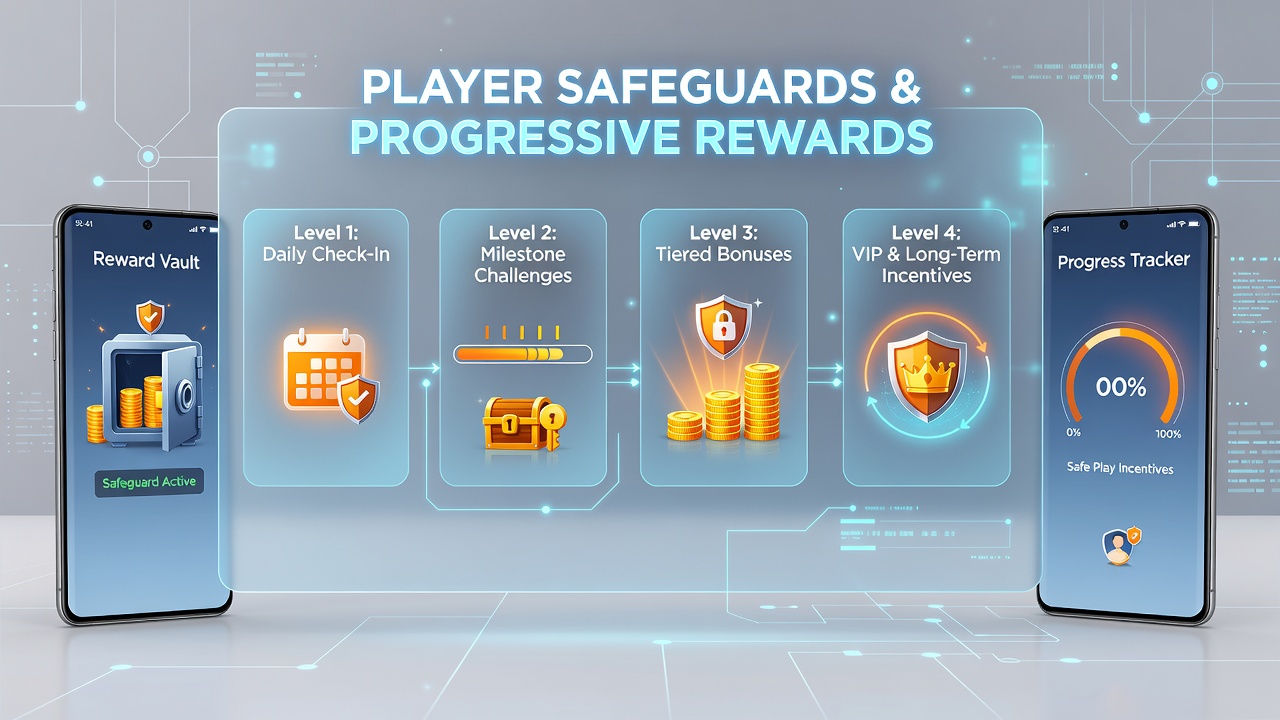 Dashboard view of a mobile game loyalty program with visible protection toggles and session timers