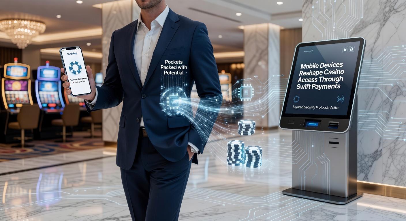 Close-up of hands holding a mobile device with casino bonuses stacking on screen, overlaid transaction arrows, and shield icons representing layered protections in a dynamic gaming environment