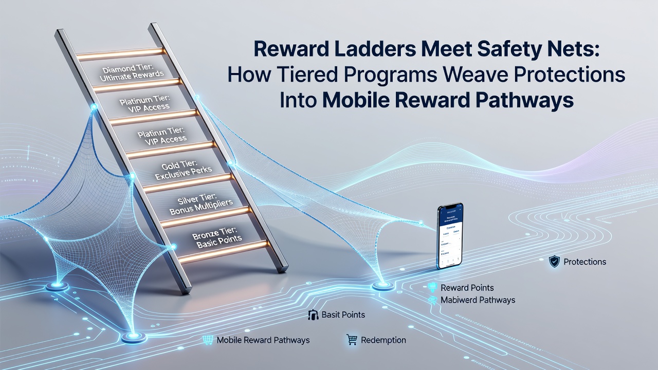 Mobile reward pathway diagram showing tier progression with integrated safety features in gaming apps