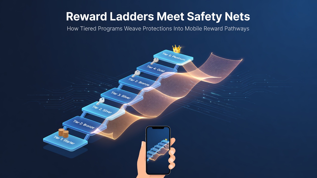 Illustration of safety net features activating at different reward tiers in mobile casino applications
