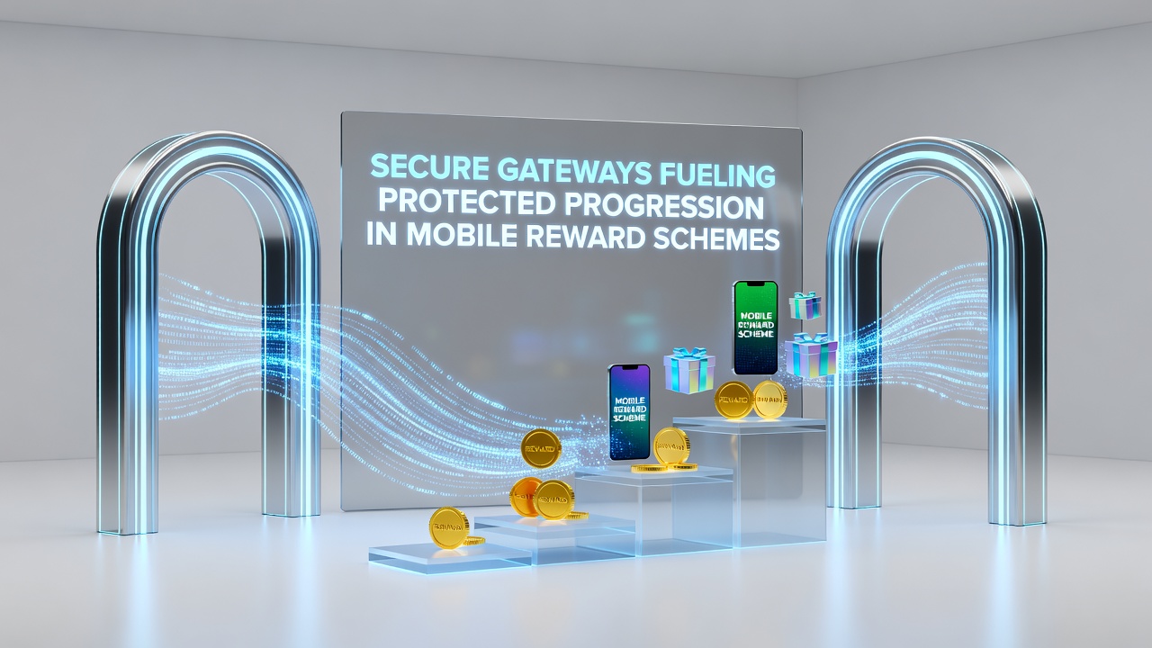 Mobile device displaying protected reward progression interface secured by gateway technology