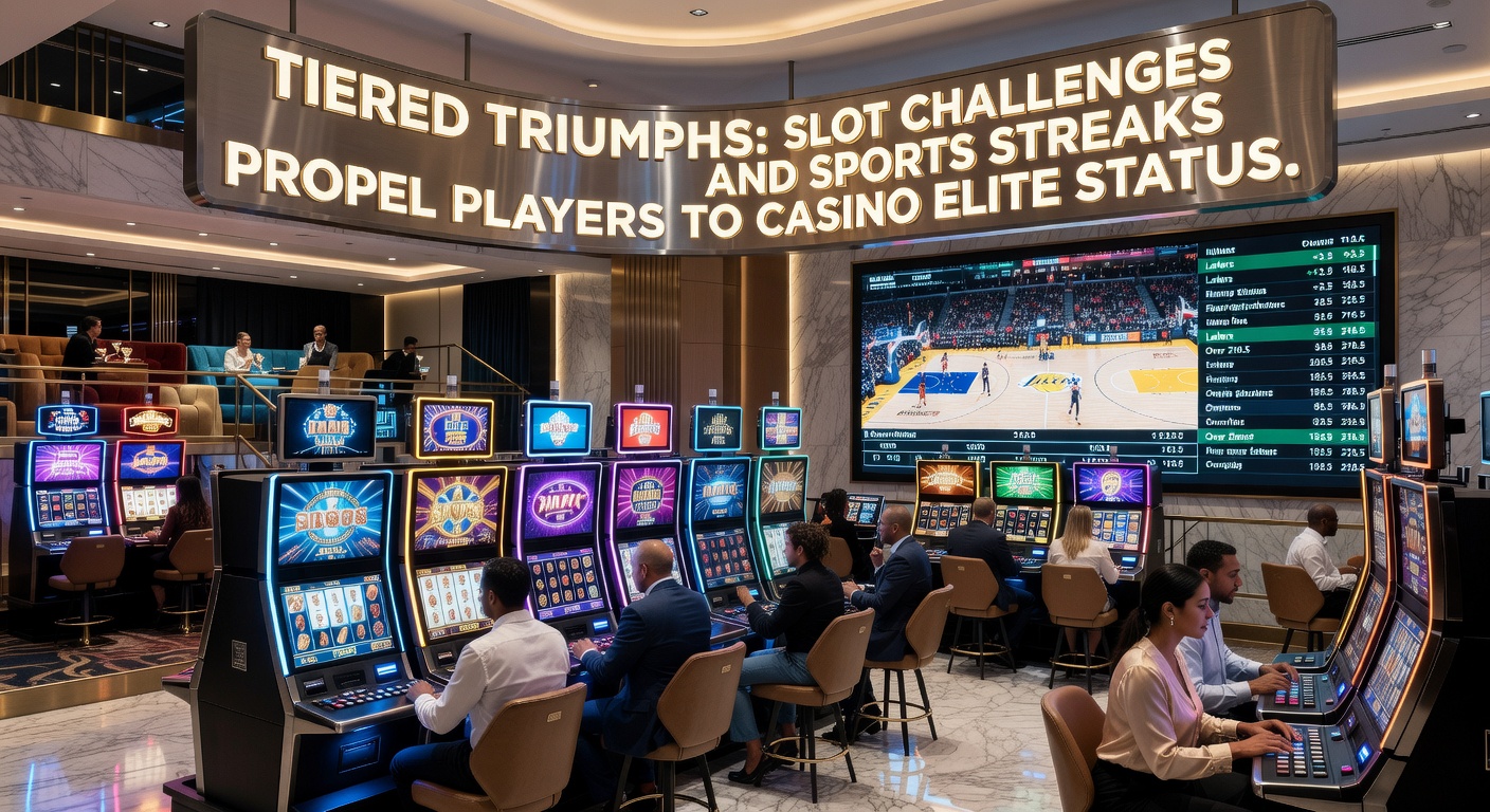 Dynamic display of sports betting streaks merging with slot challenge progress bars on a casino app interface