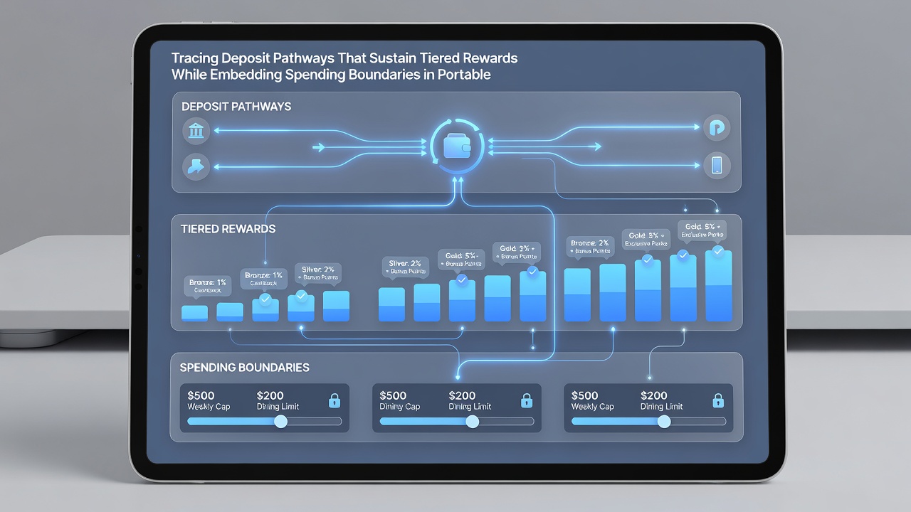Diagram showing interconnected reward tier progression and spending boundary enforcement within mobile app transaction flows